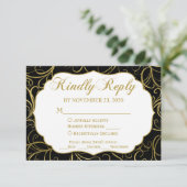 Black Gold Swirl RSVP Wedding Response w/Meal (Staand voorkant)