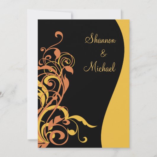 Black Gold Swirl Wedding Uitnodiging (Voorkant)