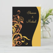 Black Gold Swirl Wedding Uitnodiging (Staand voorkant)