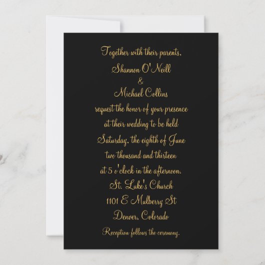 Black Gold Swirl Wedding Uitnodiging (Achterkant)