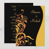 Black Gold Swirl Wedding Uitnodiging (Voorkant / Achterkant)
