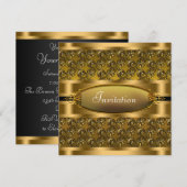 Black Gold Swirls All Occasion Party Invitation Kaart (Voorkant / Achterkant)