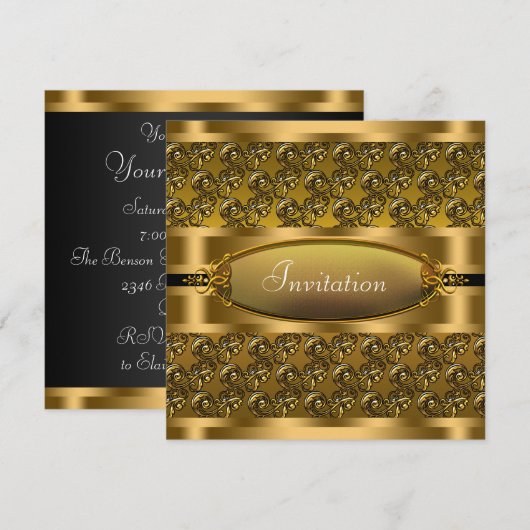 Black Gold Swirls All Occasion Party Invitation Kaart (Voorkant / Achterkant)