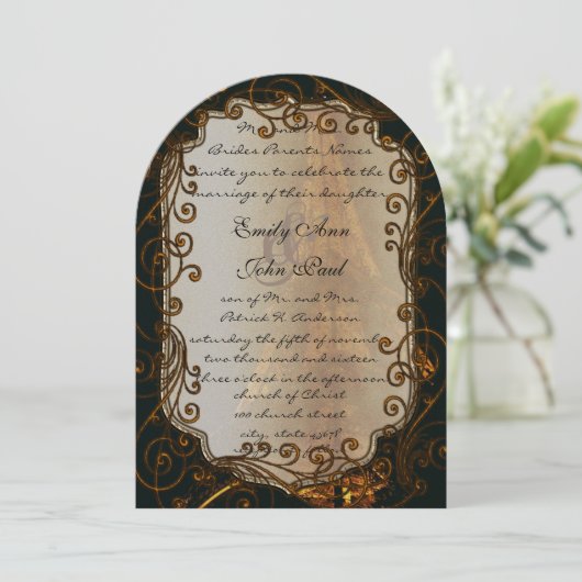 Black Gold Swirls Eiffel Tower Weddenschap Kaart (Staand voorkant)