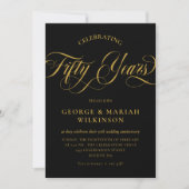 Black Gold Swirly Script 50th Wedding Jubileum Kaart (Voorkant)