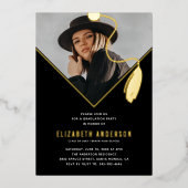 Black Gold Tassel Pet Photo Graduparty Folie Uitnodiging (Voorkant)