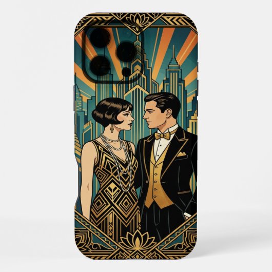 Black Gold Teal iPhone 16 Pro Max Hoesje (Achterkant)