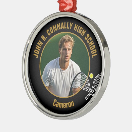 Black Gold Tennis Player Photo Christmas Gift Metalen Ornament (Links)