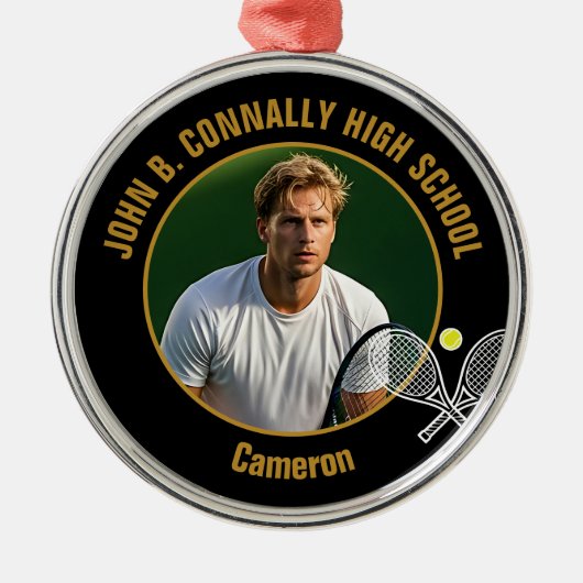 Black Gold Tennis Player Photo Christmas Gift Metalen Ornament (Voorkant)