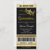 Black Gold Ticket Quinceanera Masquerade Party Kaart (Voorkant)