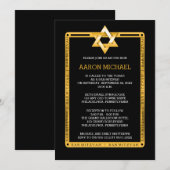 Black | Gold Tone Star van David Bar Mitzvah Kaart (Voorkant / Achterkant)