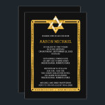 Black | Gold Tone Star van David Bar Mitzvah Kaart<br><div class="desc">Eenvoudige en elegante zwarte en gouden toon Ster van David Bar Mitzvah viering uitnodiging. Origineel ontwerp dat door de Design van de Vakantie wordt gecreeerd (alle gereserveerde rechten). Als u hulp nodig hebt bij het personaliseren van dit ontwerp voor uw evenement, kunt u ons een e-mail sturen naar info@holidayheartsdesigns.com en...</div>