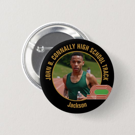 Black Gold Track Team Photo High School Runner Ronde Button 5,7 Cm (Voorkant /achterkant)