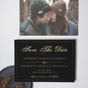Black Gold Traditional Elegant Photo Save the Date Folie Uitnodiging