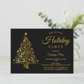 Black Gold Tree Corporate Holiday Party Kaart (Staand voorkant)