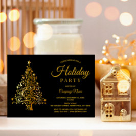 Black Gold Tree Corporate Holiday Party Kaart