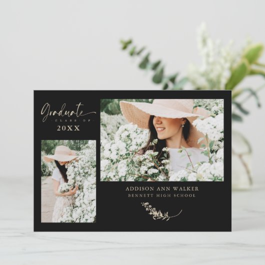 Black Gold Trendy Branches Afstuderen 2 Foto's (Staand voorkant)