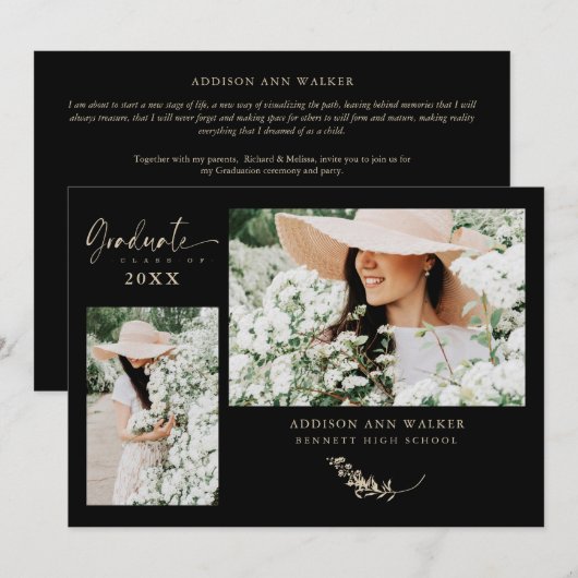 Black Gold Trendy Branches Afstuderen 2 Foto's (Voorkant / Achterkant)