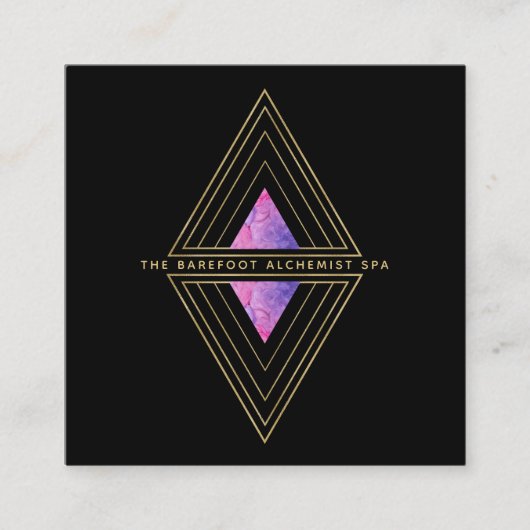 *~* Black Gold Triangles Sacred Geometry Alchemy Vierkante Visitekaartje (Voorkant)