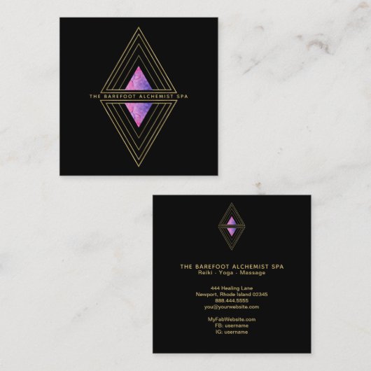 *~* Black Gold Triangles Sacred Geometry Alchemy Vierkante Visitekaartje (Voorkant / Achterkant)
