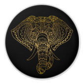 Black Gold Tribal Elephant Boho Keramische Knop (Voorkant)
