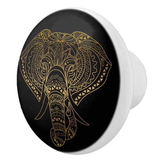 Black Gold Tribal Elephant Boho Keramische Knop (Rechts)