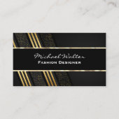 Black Gold Trim Striped en Metallic Visitekaartje (Voorkant)