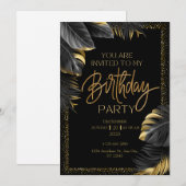 Black Gold Tropical Leaf Happy Birthday Party Kaart (Voorkant / Achterkant)