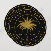 Black & Gold Tropical Palm Tree Weddenschap Save The Date (Voorkant / Achterkant)