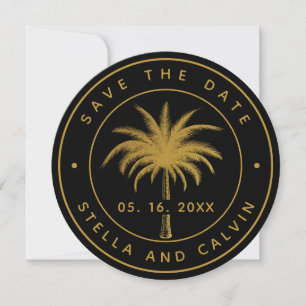 Black & Gold Tropical Palm Tree Weddenschap Save The Date