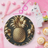 Black & Gold Tropical Pineapple Luxurious Wedding Papieren Bordje (Feest)