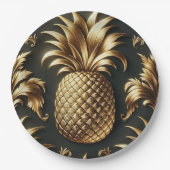Black & Gold Tropical Pineapple Luxurious Wedding Papieren Bordje (Voorkant)