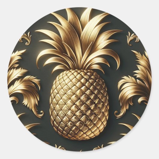 Black & Gold Tropical Pineapple Luxurious Wedding Ronde Sticker (Voorkant)