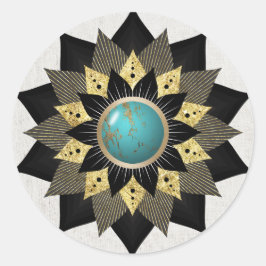 Black Gold Turquoise Lotus Flower Mandala Elegant Ronde Sticker