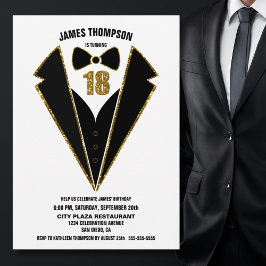 Black Gold Tuxedo 18th Birthday Party Kaart