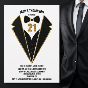 Black Gold Tuxedo 21st Birthday Party Kaart