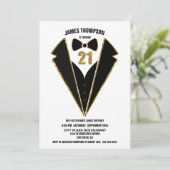Black Gold Tuxedo 21st Birthday Party Kaart (Staand voorkant)