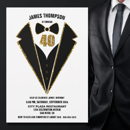 Black Gold Tuxedo 40th Birthday Party Kaart