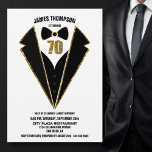Black Gold Tuxedo 70th Birthday Party Kaart<br><div class="desc">Celebrate your 70th birthday in style and nodigt your friends and loved ones to your birthday celebration with this black and gold tuxedo uitnodiging.</div>
