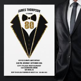 Black Gold Tuxedo 80th Birthday Party Kaart
