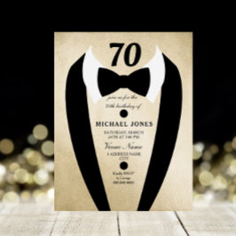 Black Gold Tuxedo Mannen 70th Birthday Party Invit Kaart