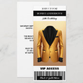 Black Gold Tuxedo Verjaardag Ticket Uitnodiging (Voorkant / Achterkant)