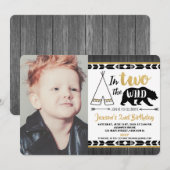 Black Gold Two Wild 2e verjaardag Uitnodiging Jong (Voorkant / Achterkant)