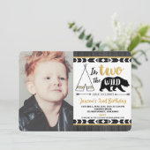 Black Gold Two Wild 2e verjaardag Uitnodiging Jong (Staand voorkant)