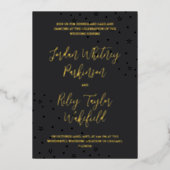 Black & Gold Typography Stars Informal Wedding Folie Uitnodiging (Voorkant)