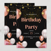 Black & Gold Uitnodiging voor moderne verjaardagsf (Voorkant / Achterkant)