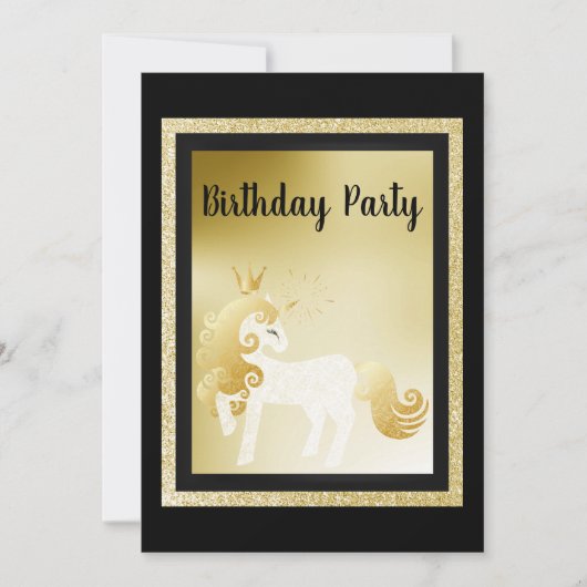 Black Gold Unicorn Birthday Party Kaart (Voorkant)