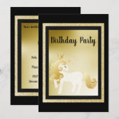 Black Gold Unicorn Birthday Party Kaart (Voorkant / Achterkant)