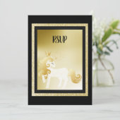 Black Gold Unicorn Birthday Party RSVP Kaart (Staand voorkant)