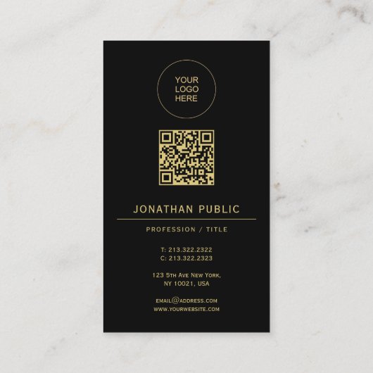 Black & Gold Upload Your Logo Here Custom QR Code Visitekaartje (Achterkant)